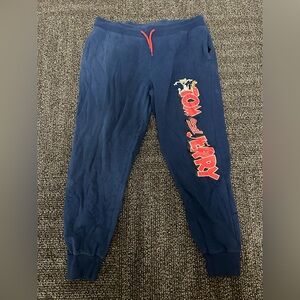 Tom And Jerry Sweatpants Jogger Pants Womens L Blue Drawstring Mid Rise Pockets